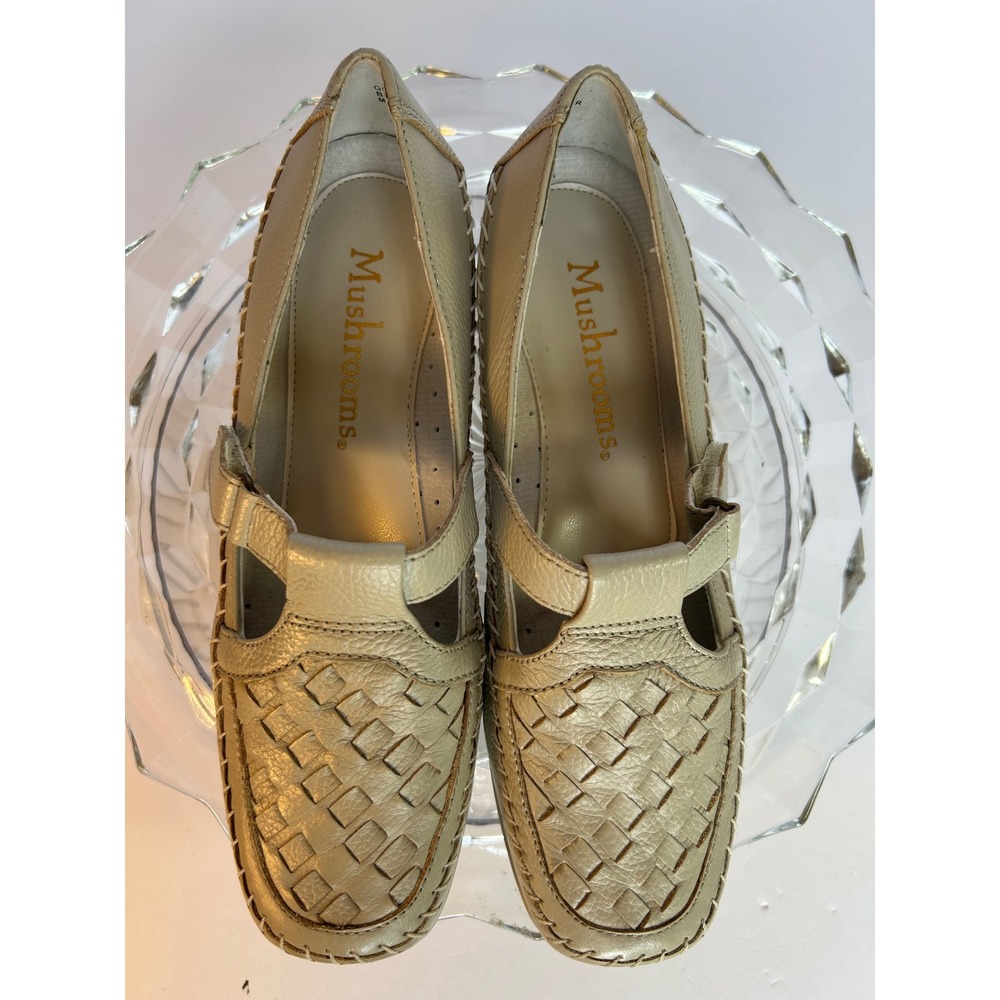 Mushroom Womens Leather Woven‎ Loafer Shoes Comfort Slip On E47-JD 6.5 M